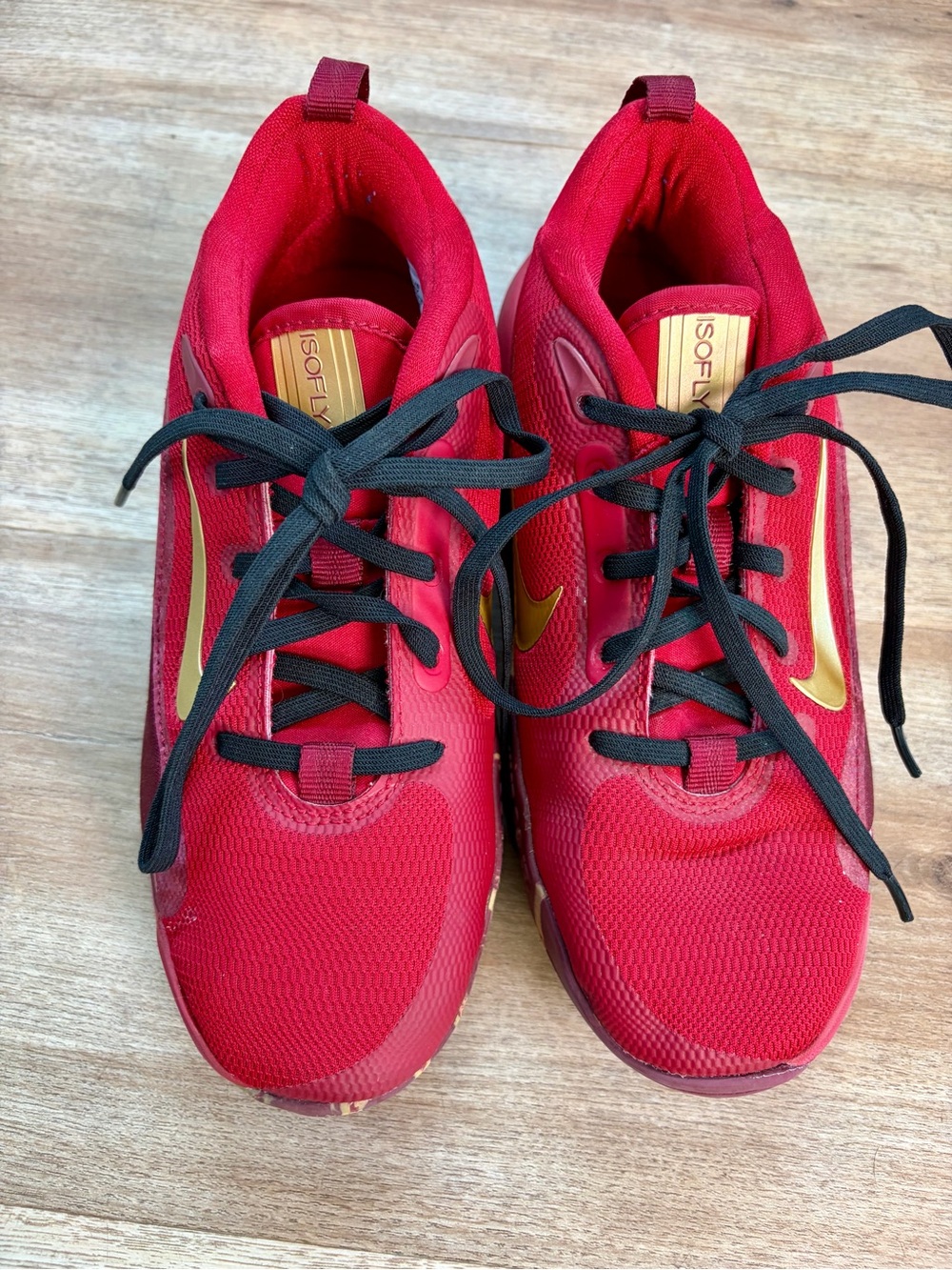 Nike ISOFLY KC GS Boys' Red and Burgundy With Gold Swoosh Athletic Shoes 4Y